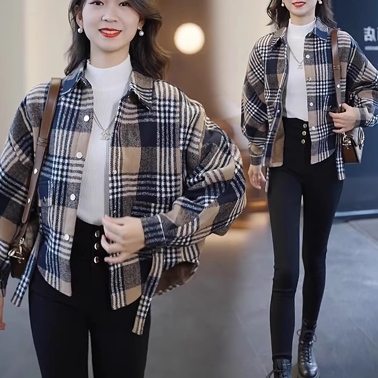 NICE GIFT*Stylish Plaid Velvet Plush ShirtJacket