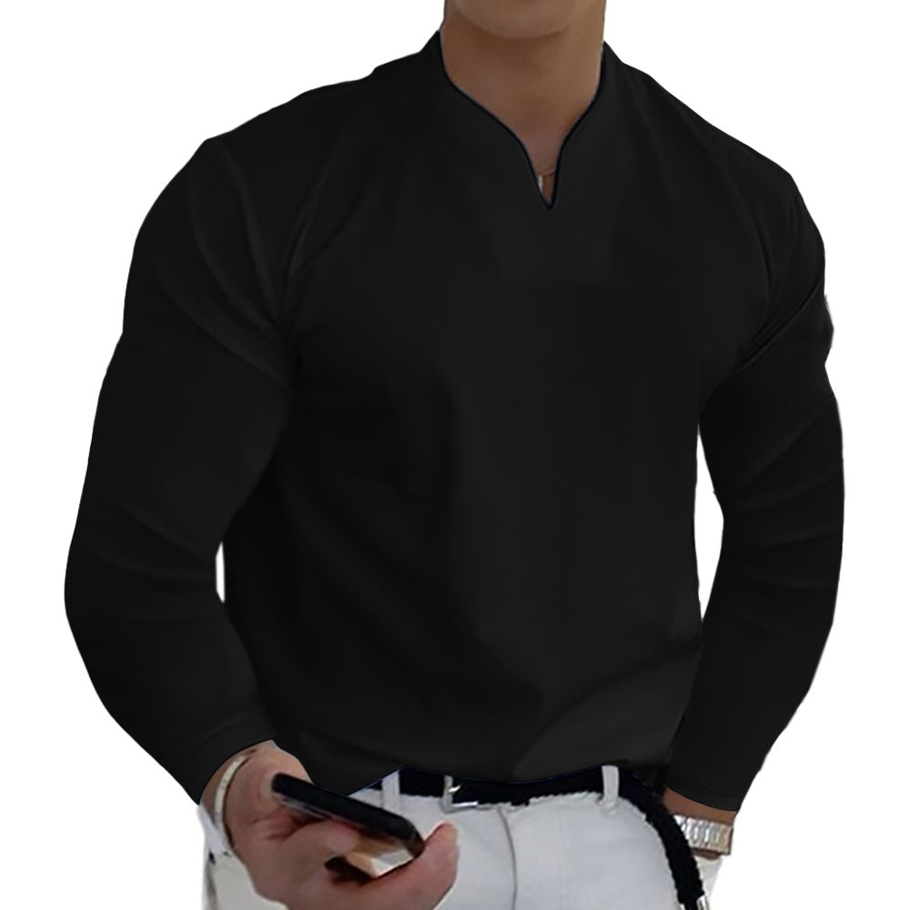 Men's Loose Casual Solid Cotton Long Sleeve Top