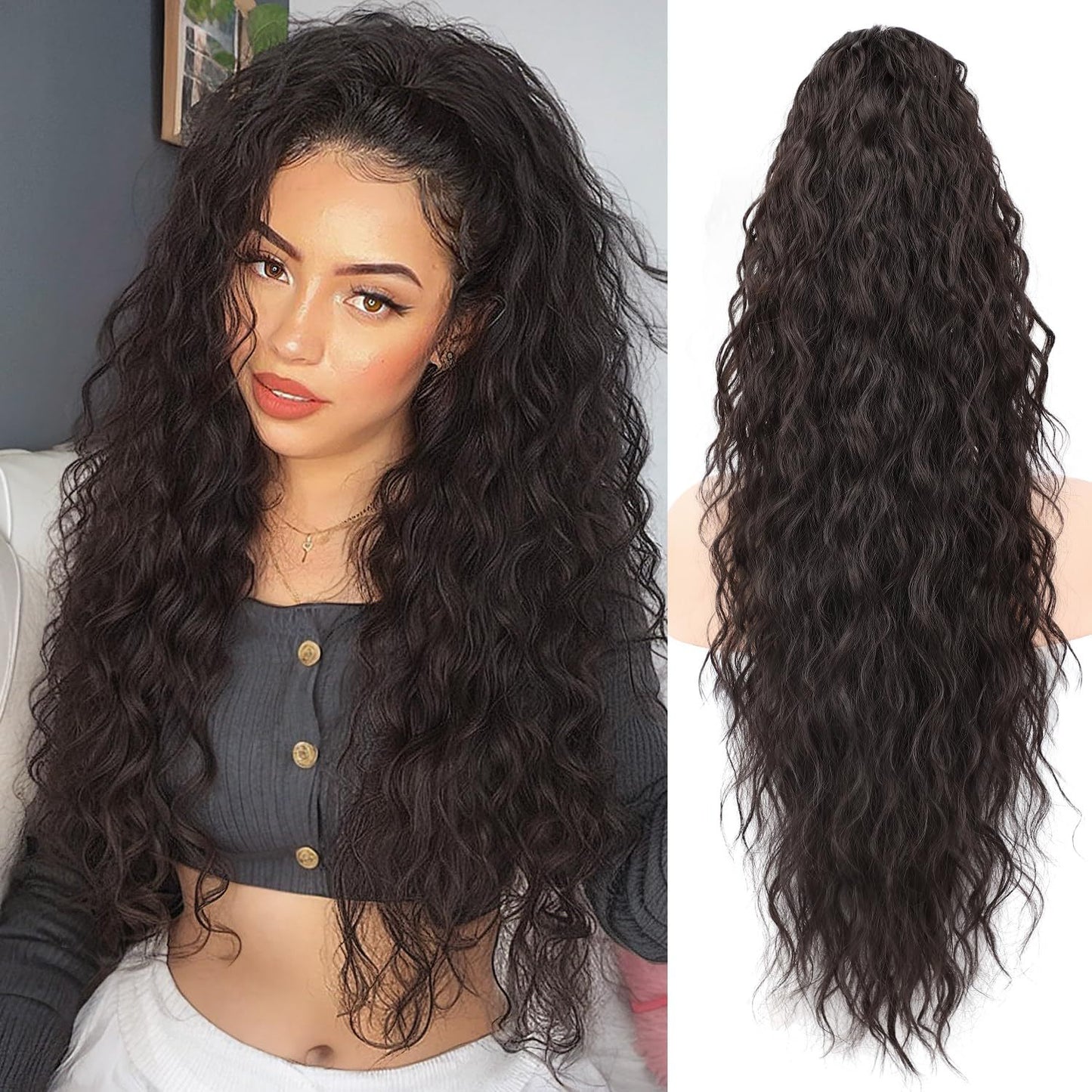 2025 HOT SALE🔥Curly Wavy Frizzy Hair Extension with Ponytail