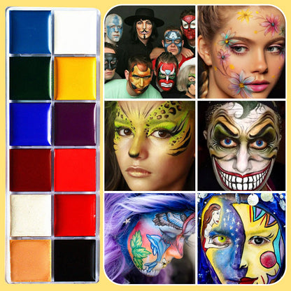 12 Colors Body and Face Paint Palette for Adults & Kids