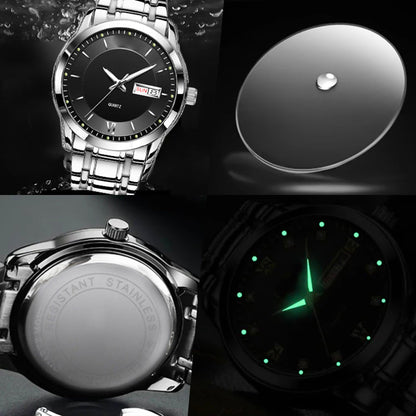 Men's Ultra-thin Waterproof Quartz Watch With Dual Calendar Window