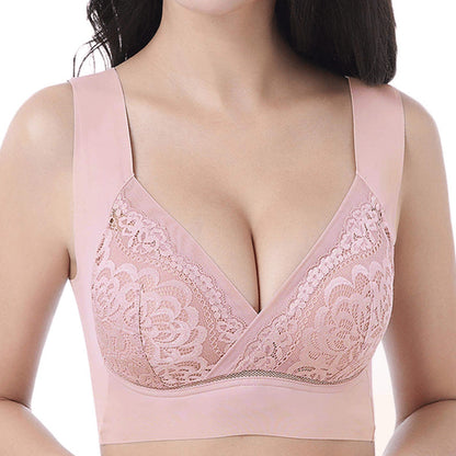 Comfort Extra Elastic Crossed Wireless Support Lace Bra for Plus Size