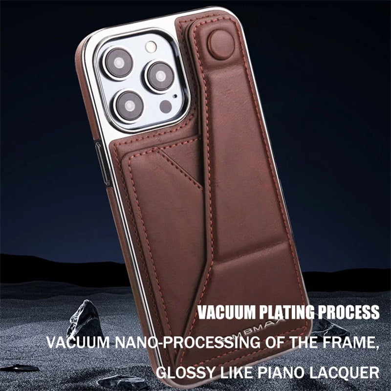 Full-cover Artificial Leather Case with Wristband Stand & Card Slot for iPhone