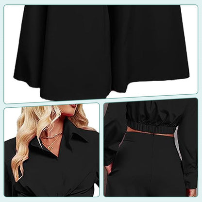 Elegant Two-piece Set: Long-sleeved Top With Cuffs And High-waisted Pants