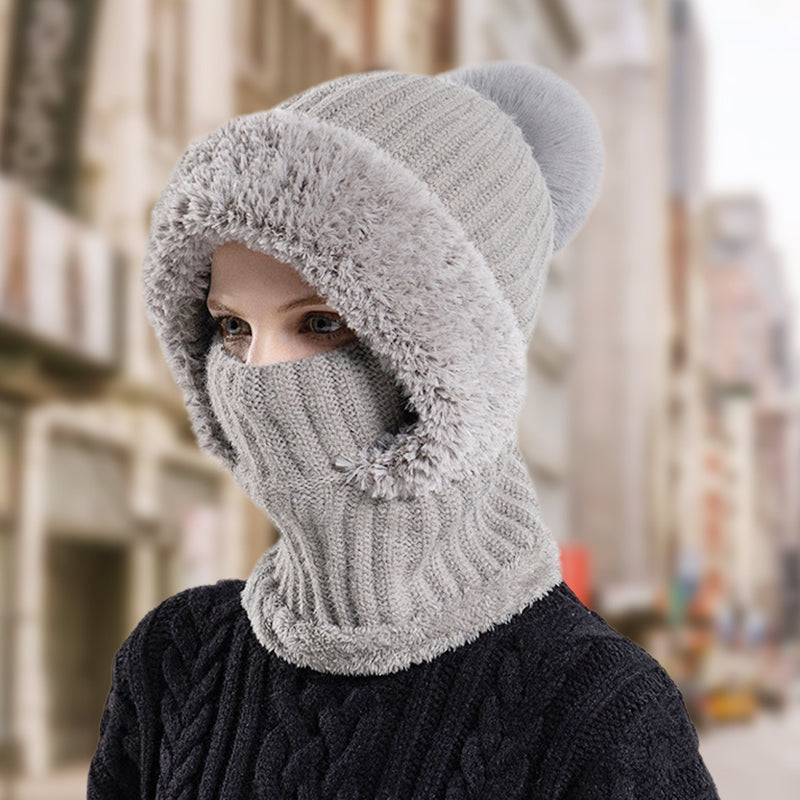 Women's Winter One-Piece Knitted Beanie Scarf Mask