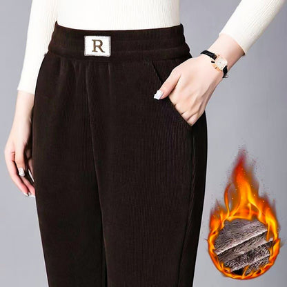 Corduroy High Waist Straight Leg Plush Pants For Women