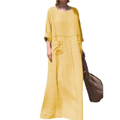 Casual Breathable Solid Color Round Neck Dress