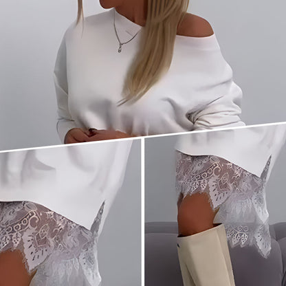 🌸Lace Trim Split Loose Fit Mid-Length Sweatshirt