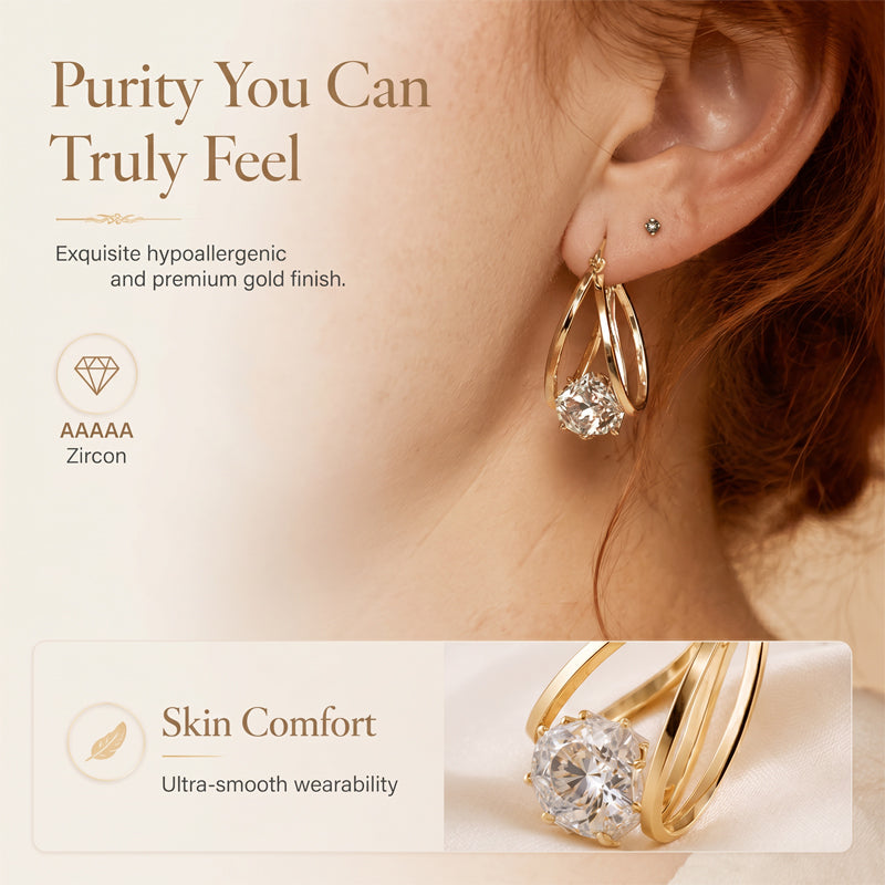 💎 Double Hoop Zirconia Earrings – Sparkling Ball, Lightweight, Secure Latch ✨