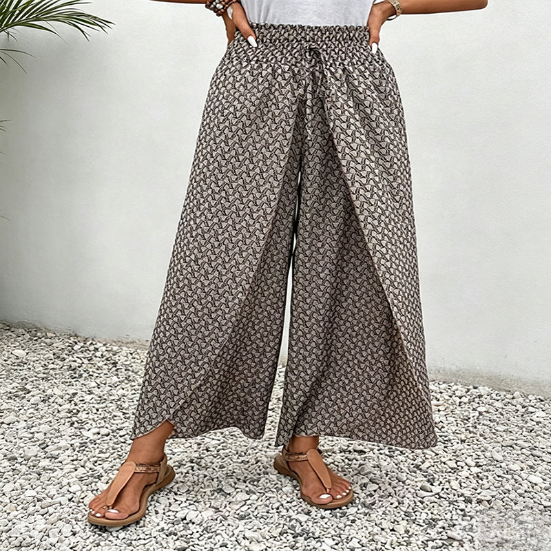 Women's Printed Wide-Leg Drawstring Trousers