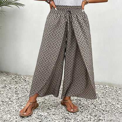 Women's Printed Wide-Leg Drawstring Trousers