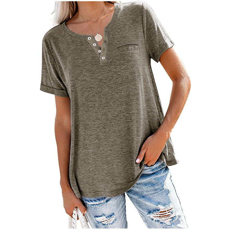 💖Fashion Solid Color Pocket Short Sleeve T-Shirt