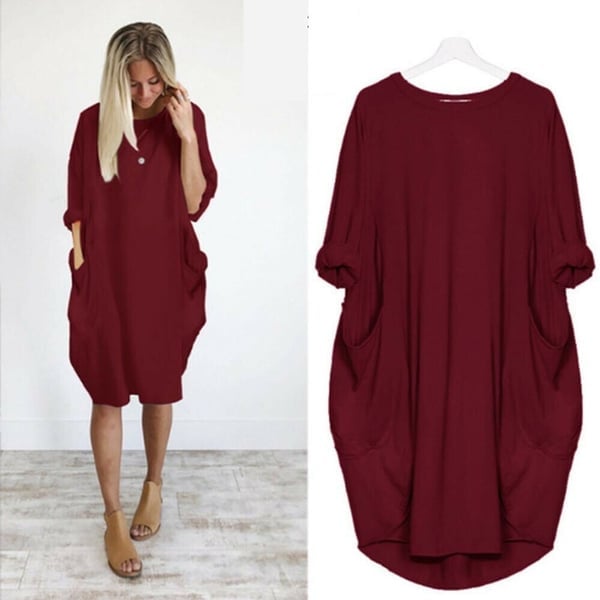 17 Colors Women Casual Loose Pocket Long Sleeves Dress