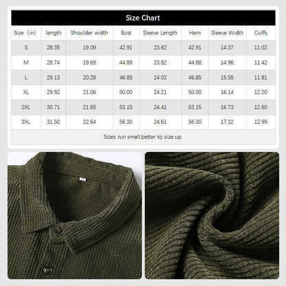 Men's Corduroy Shirt Button Long Sleeve Casual Blouse