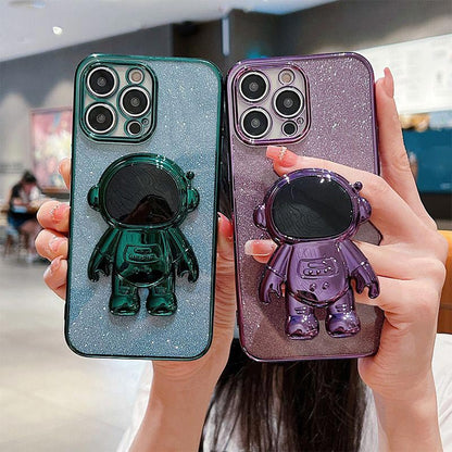 Electroplating Glitter Astronaut Stand Phone Case for iPhone