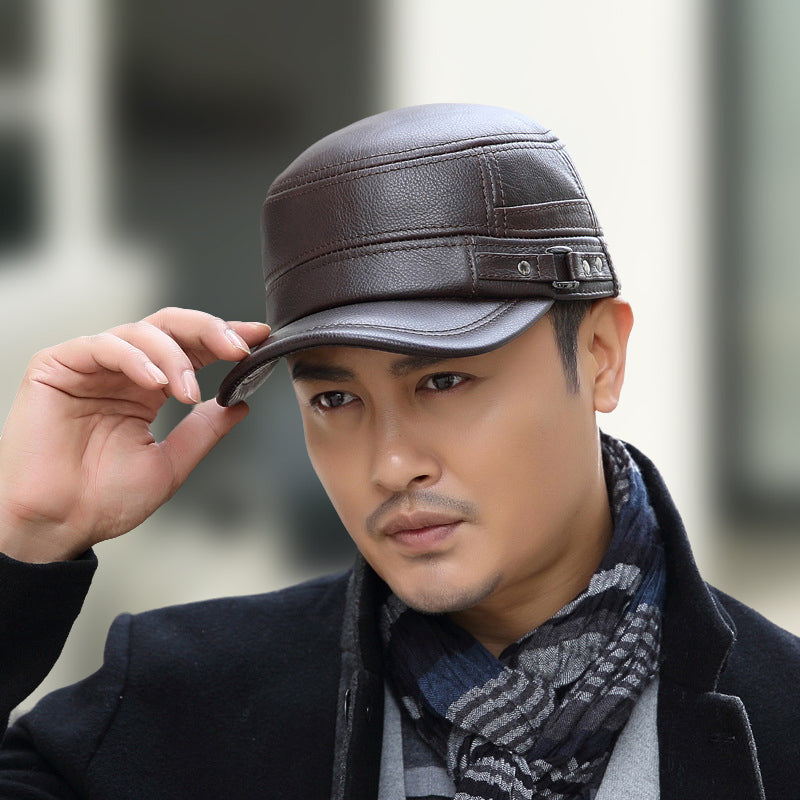 PU Leather Flat Top Warm Baseball Cap