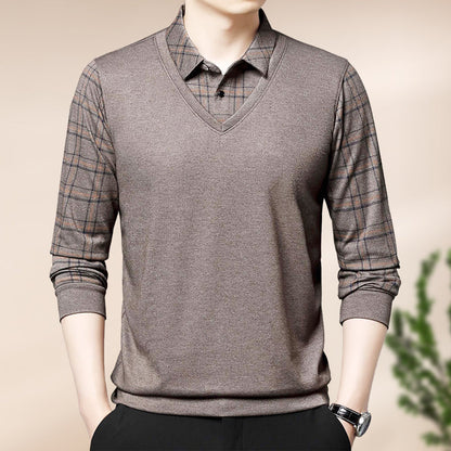 Men's Fake Two Piece Lapel Long-Sleeve Tops