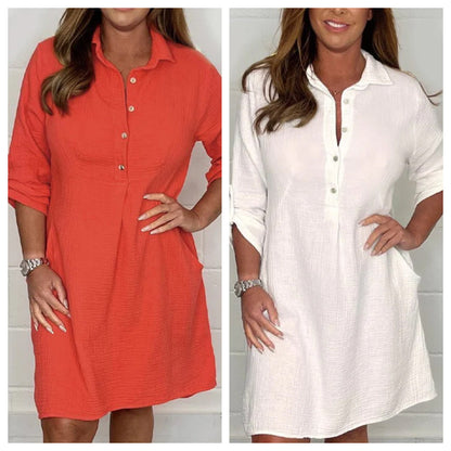 Plus Size Shirt Dress With Rolled Up Sleeves And Pockets