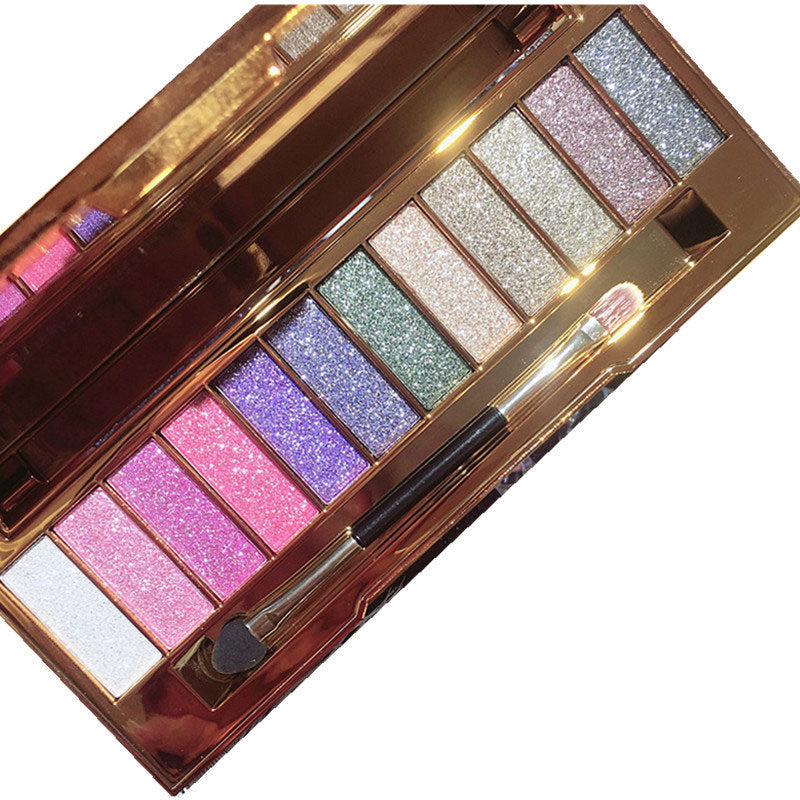 12 Colors Highly Pigmented Glitter Eyeshadow Palette with Brush & Mirror