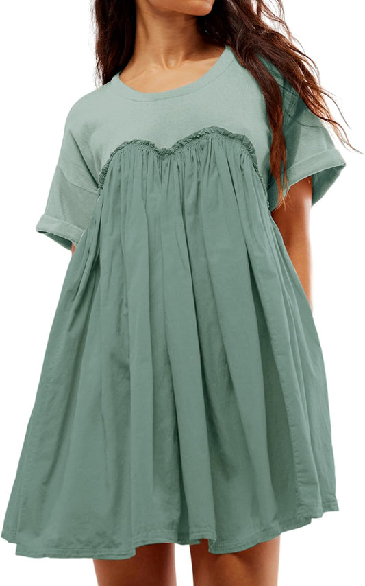 🔥Women’s Summer Pleated Babydoll Dress with Pockets