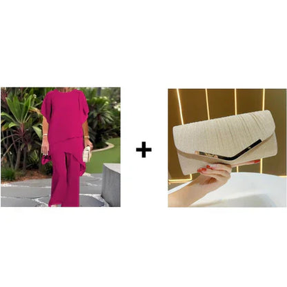 Charming Irregular Top & Wide Leg Pants Set