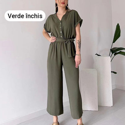 💖 Women's V-Neck Short Sleeve V-Neck Casual Jumpsuit