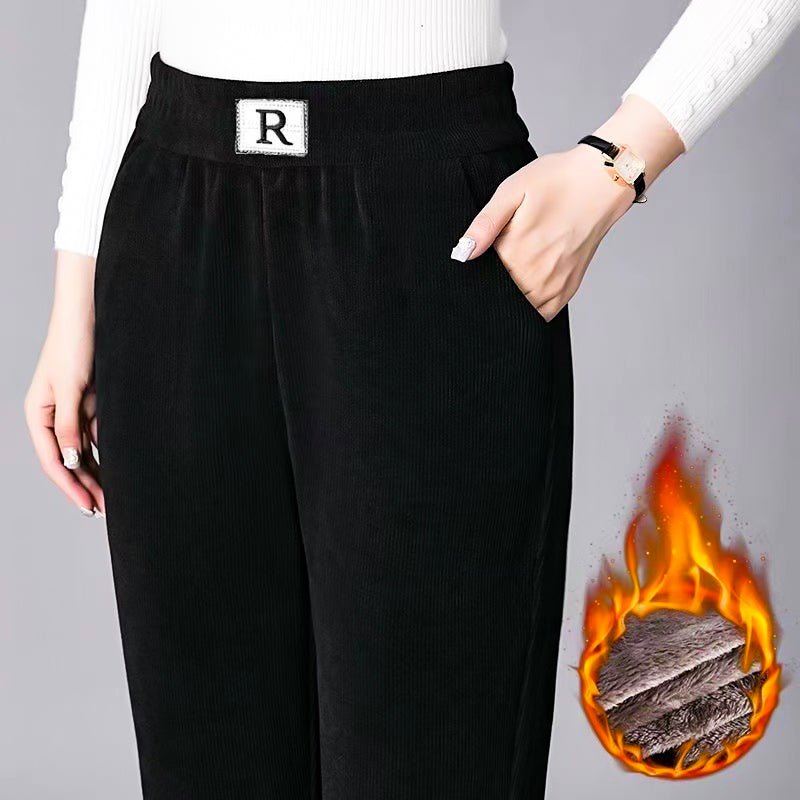 Corduroy High Waist Straight Leg Plush Pants For Women