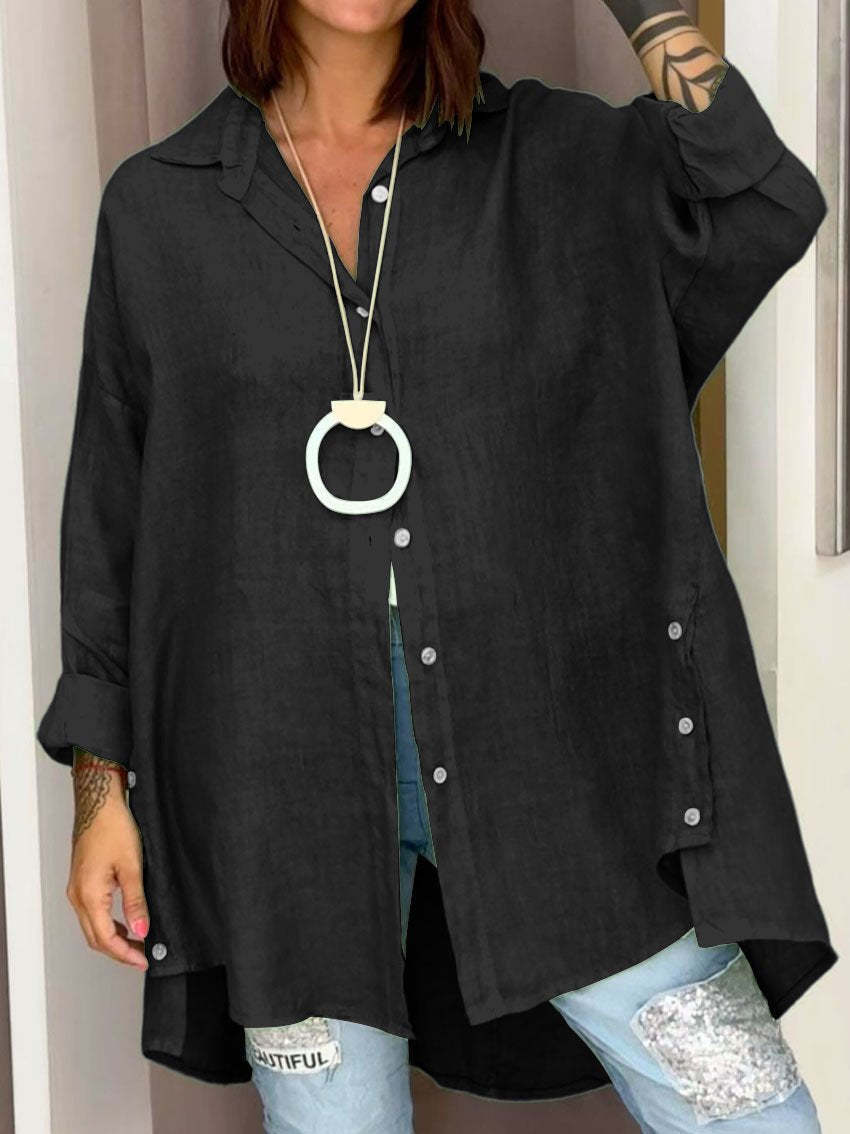 Women's Casual Solid Color Long Sleeve Button Down Shirt