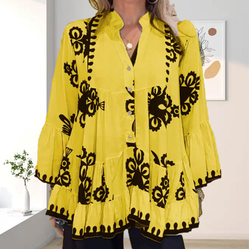 Women’s Boho Style Printed Ruffle Top