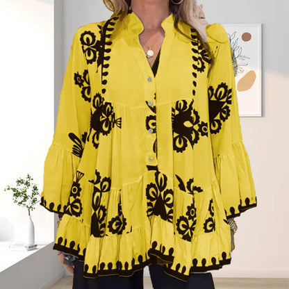 Women’s Boho Style Printed Ruffle Top