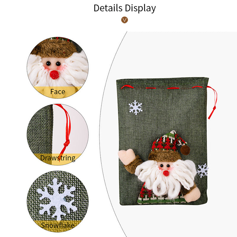 Drawstring Christmas 3D Xmas Linen Gift Bags