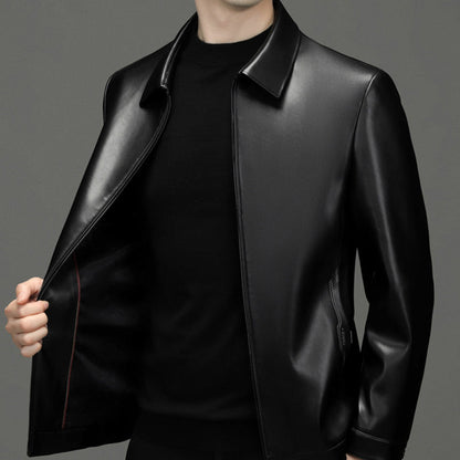 Men's Classic Leather Jacket with Zipper Front