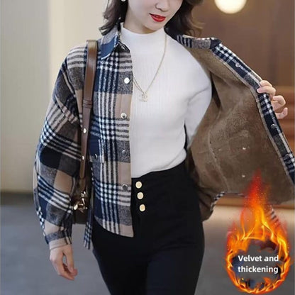 NICE GIFT*Stylish Plaid Velvet Plush ShirtJacket