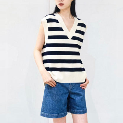 V-Neck Striped Pullover Sweater or Pullover Vest