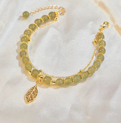 Hetian Jade Gold Leaf Bracelet