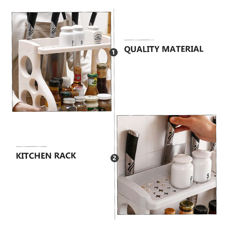 Multi-purpose Double-Layer Kitchen Shelves with Knife Hole