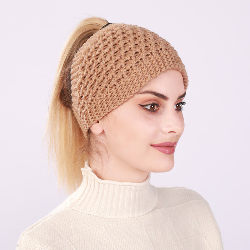 Hollow Out Ponytail Women Beanie