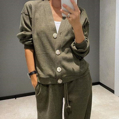 🔥Women's Knitted Buttoned Jacket and Pants Two-piece Set