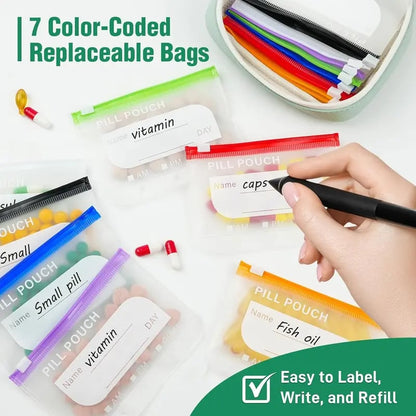 💊A8 Waterproof Pill Pouch Set – 7 to 14 Days of Meds & Vitamins💧Waterproof & Crush-Resistant Shell