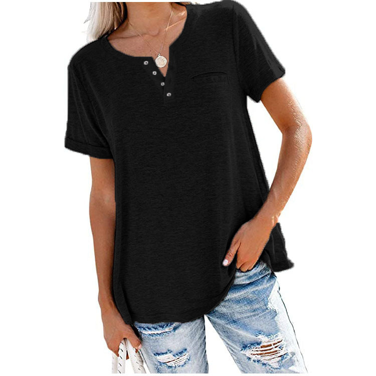 💖Fashion Solid Color Pocket Short Sleeve T-Shirt