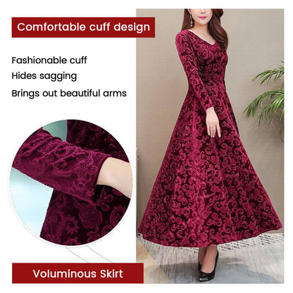 Women's Velour Style V-Neck Dress