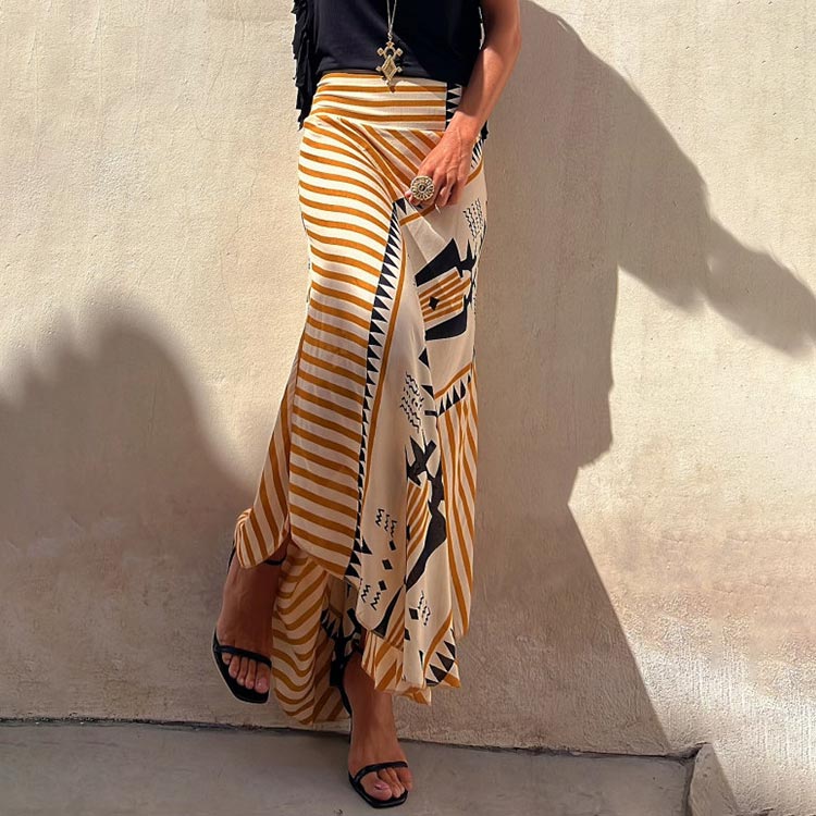 Women’s Satin Geometric Print Elastic-waist Maxi Skirt