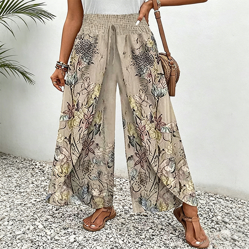 Women's Printed Wide-Leg Drawstring Trousers