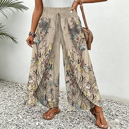 Women's Printed Wide-Leg Drawstring Trousers