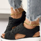 Contrast Paneled Cutout Lace-Up Muffin Sandals