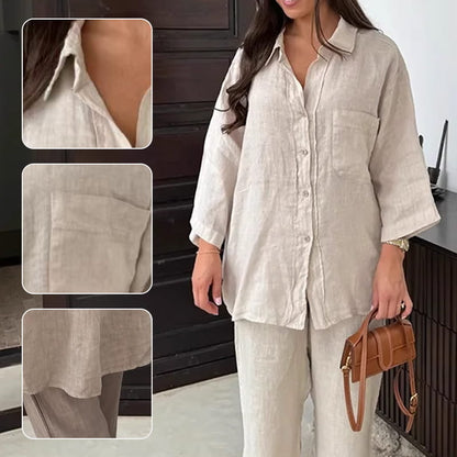 🔥Women's Cotton Linen Shirt and Pants Set