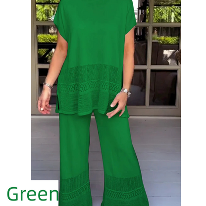 Women’s Solid Color Two-Piece Short Sleeve Top & Pants Set