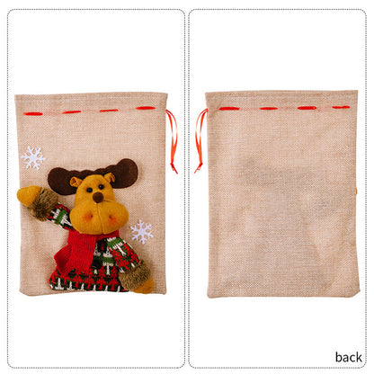 Drawstring Christmas 3D Xmas Linen Gift Bags