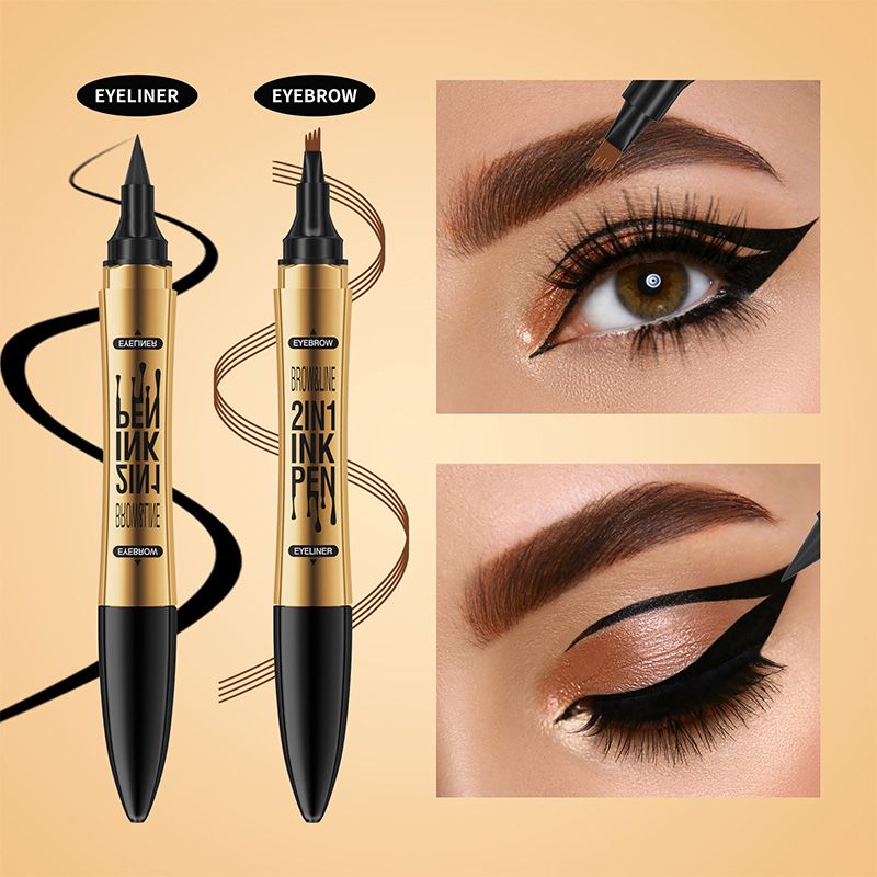 2-in-1 Waterproof Magic 4-fork Eyebrow Pen & Eyeliner