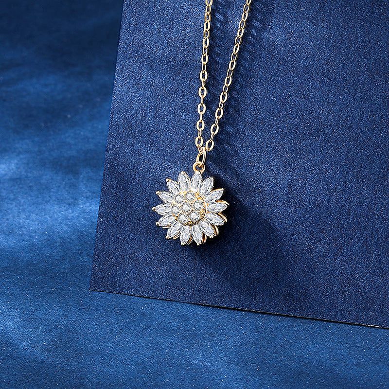 Sparkling Sunflower Rotatable Necklace